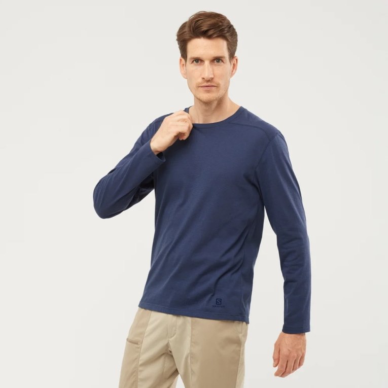 Navy Salomon Essential Long Sleeve Men\'s T-Shirts | IE GS4169